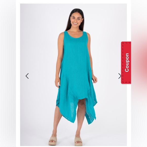 Italy Green Linen Midi Sleeveless Small Dress.      2529 - Picture 1 of 5